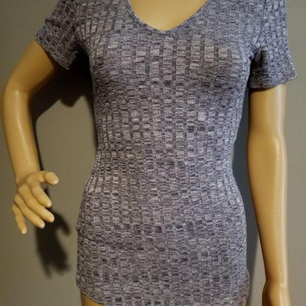 Small Purple Grey  V-neck Blouse